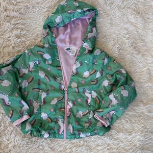 Kids Girls Extremely Me Green Unicorn Rainbow Lightweight Hooded Jacket Sz 10 12